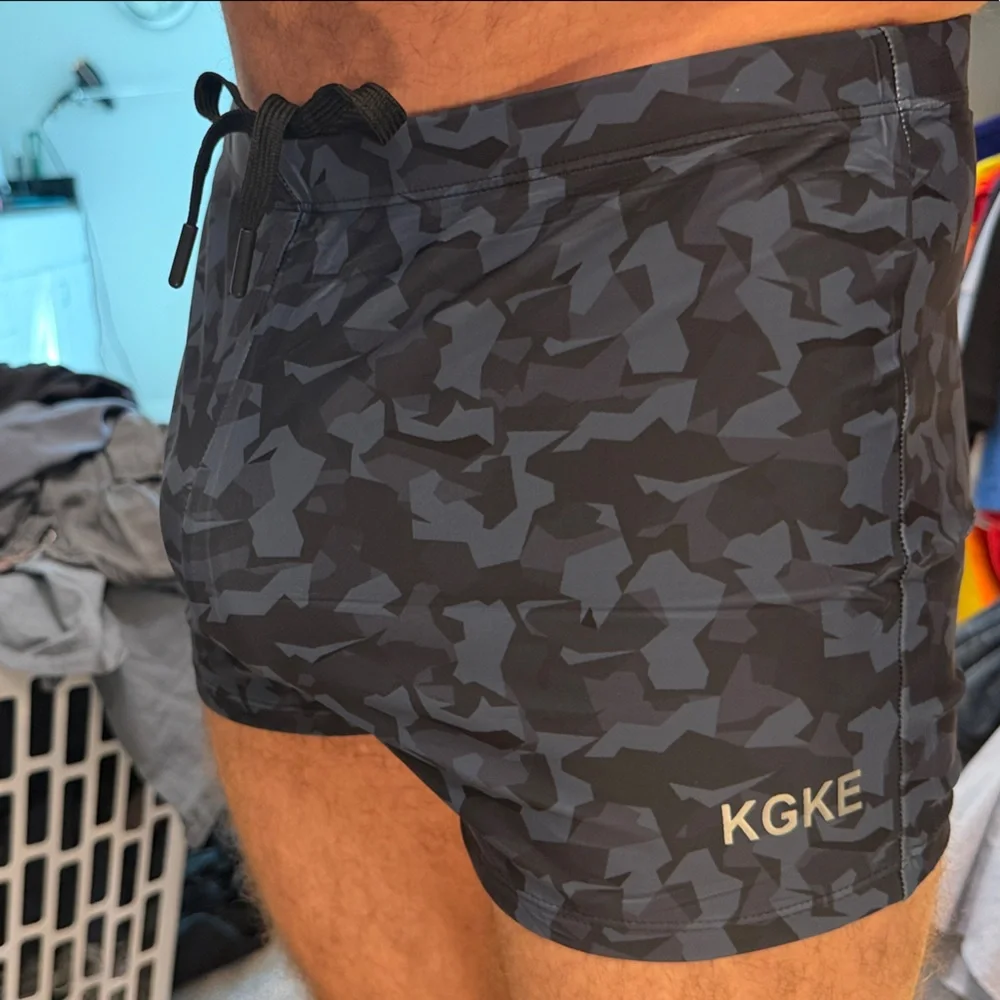 Black Camo Men's Swim Trunks - Picture 1 of 2